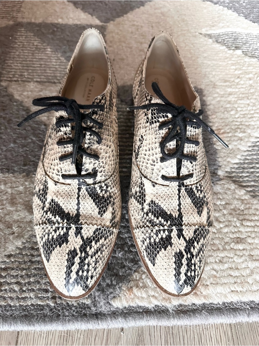 Cole Haan Women's Snake-Print Leather Oxford - Black & Cream